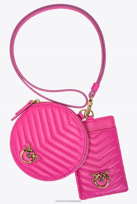 genți microlove | colier mini geanta dragoste chevron Pinko fucsia-aur antic B0D081253