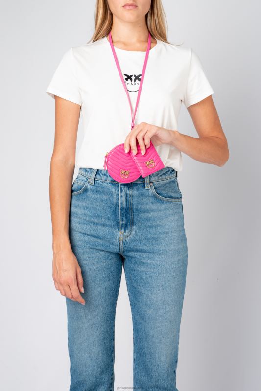 genți microlove | colier mini geanta dragoste chevron Pinko fucsia-aur antic B0D081253