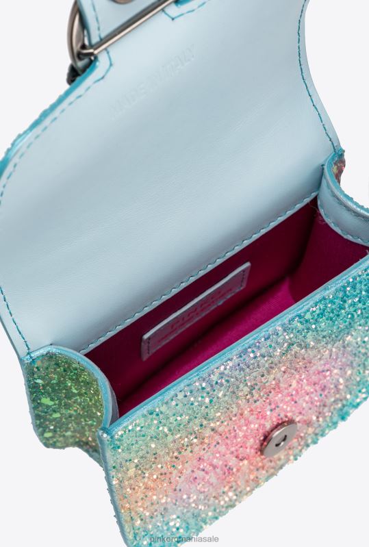 genți microlove | galleria glitter micro love bag bell Pinko multicolor verde-argintiu vechi B0D081231