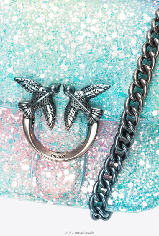 genți microlove | galleria glitter micro love bag bell Pinko multicolor verde-argintiu vechi B0D081231