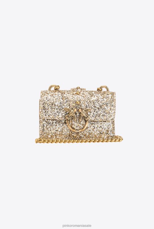 genți microlove | geantă micro love sclipici granulată Pinko aur antic B0D081208