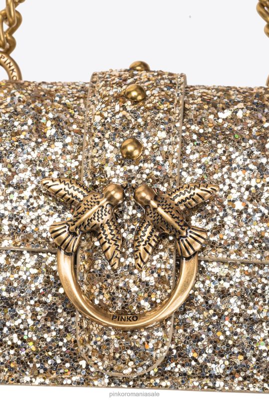 genți microlove | geantă micro love sclipici granulată Pinko aur antic B0D081208