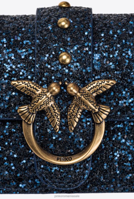 genți microlove | geantă micro love sclipici granulată Pinko clematis albastru-aur antic B0D081210