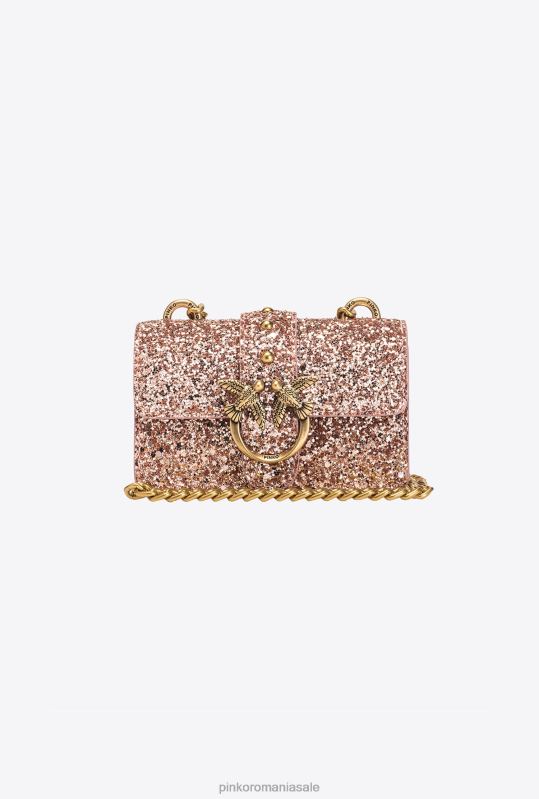 genți microlove | geantă micro love sclipici granulată Pinko roz praf-aur antic B0D081207