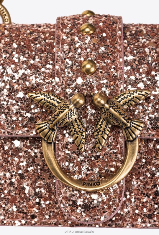 genți microlove | geantă micro love sclipici granulată Pinko roz praf-aur antic B0D081207