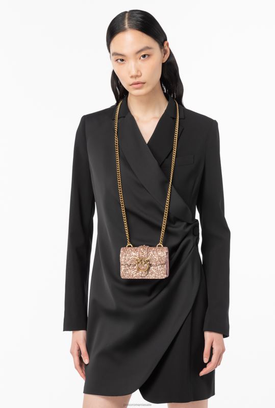 genți microlove | geantă micro love sclipici granulată Pinko roz praf-aur antic B0D081207