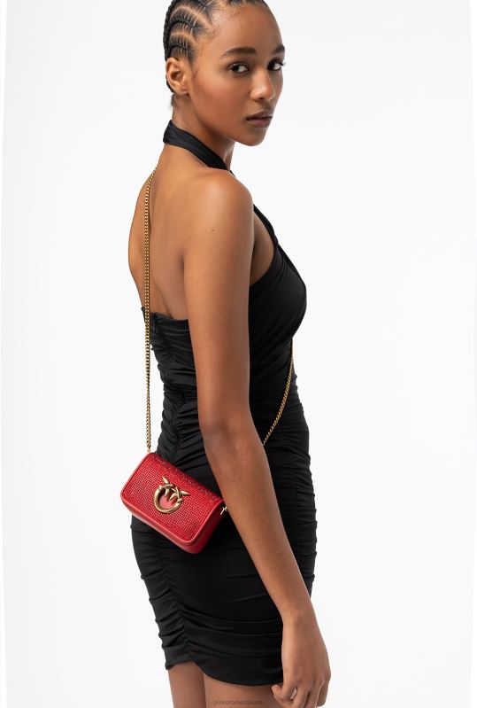 genți microlove | geanta micro love click stras intreg Pinko roșu granat-aur antic B0D081219