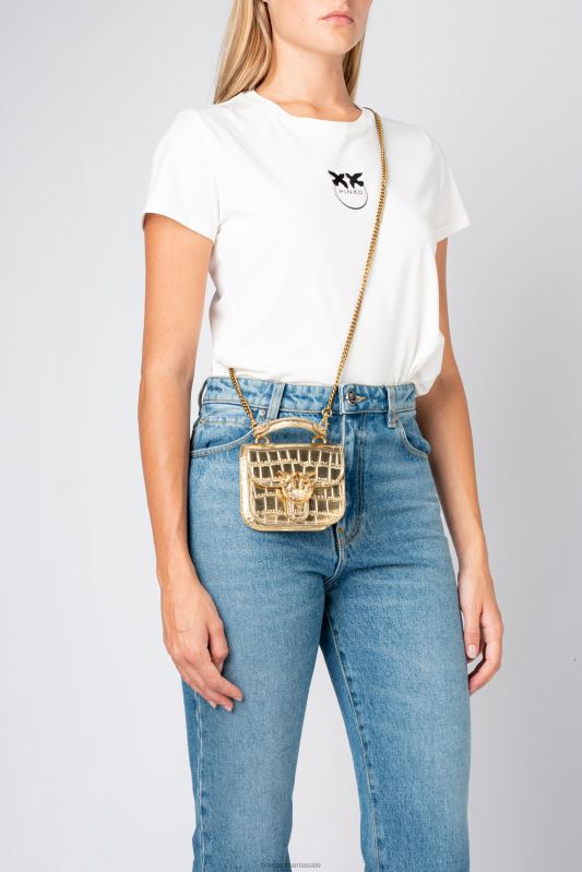 genți microlove | micro geanta dragoste bell croco Pinko aur antic B0D081237