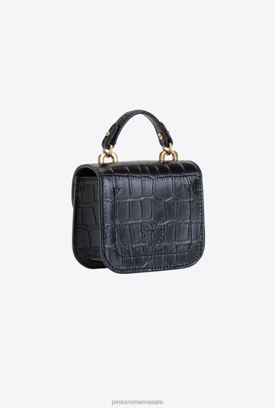 genți microlove | micro geanta dragoste bell croco Pinko aur negru-vechi B0D081236