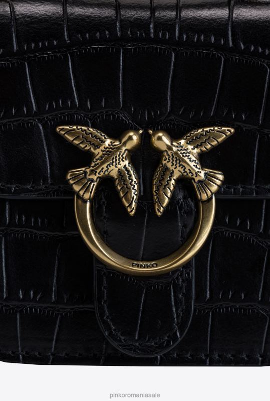 genți microlove | micro geanta dragoste bell croco Pinko aur negru-vechi B0D081236