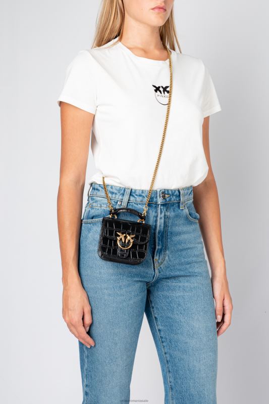 genți microlove | micro geanta dragoste bell croco Pinko aur negru-vechi B0D081236