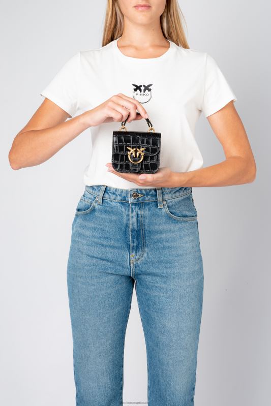genți microlove | micro geanta dragoste bell croco Pinko aur negru-vechi B0D081236