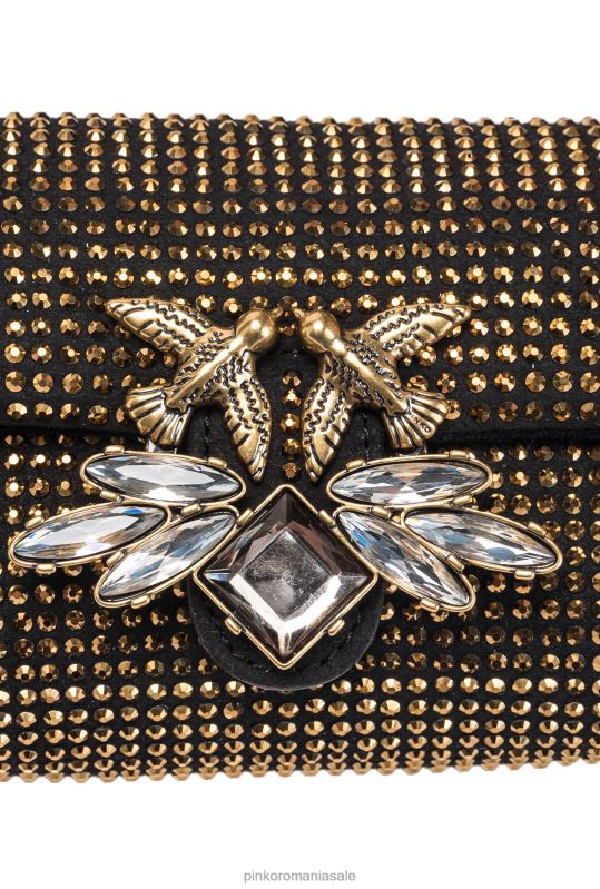 genți microlove | micro love bag puf cu strasuri Pinko aur negru-vechi B0D081225