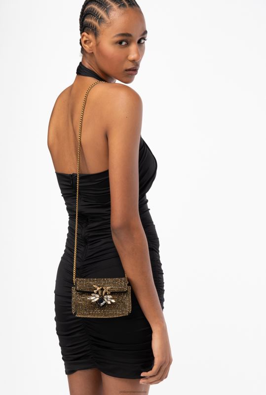 genți microlove | micro love bag puf cu strasuri Pinko aur negru-vechi B0D081225