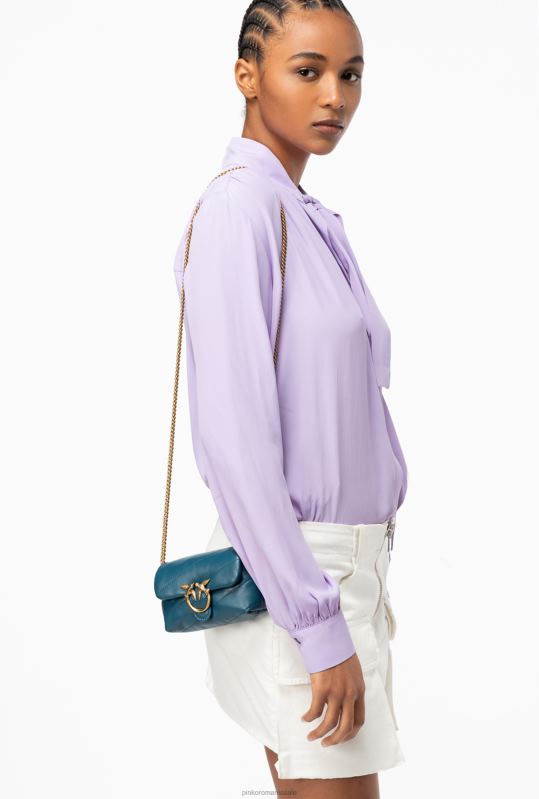 genți microlove | micro love bag puff Pinko teal-aur antic B0D081228