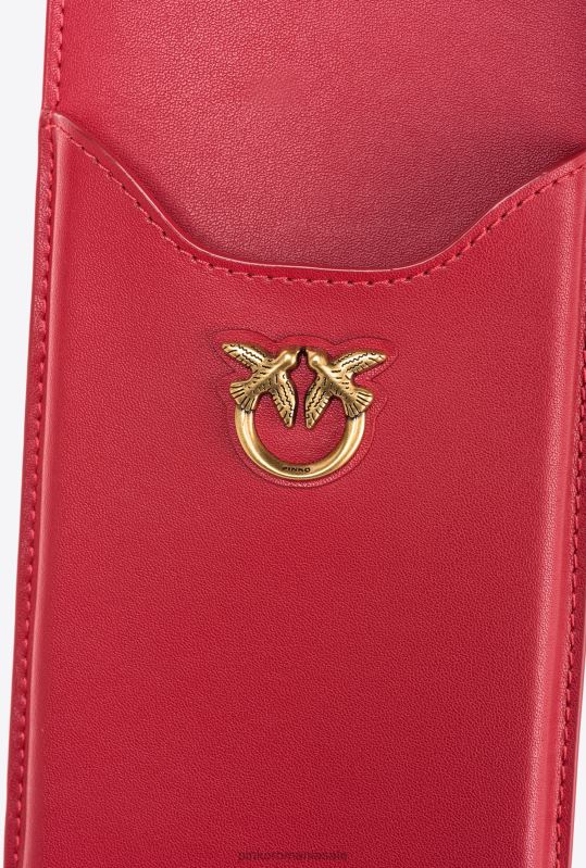 genți microlove | suport smartphone din piele Pinko roșu granat-aur antic B0D081239